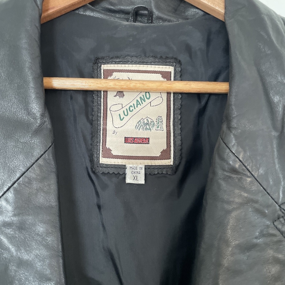 Vintage Luis Alvear Men's Black Leather Trench Coat Size XL - Picture 2 of 8